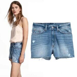NWT H & M Jean Shorts Distressed Blue Denim Cut  Offs Size 4